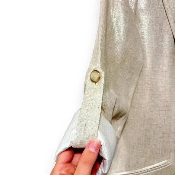 NWT Veronica Beard Parineti Linen Metallic Cream Silver Dickey Blazer Jacket 2 - Picture 10 of 16